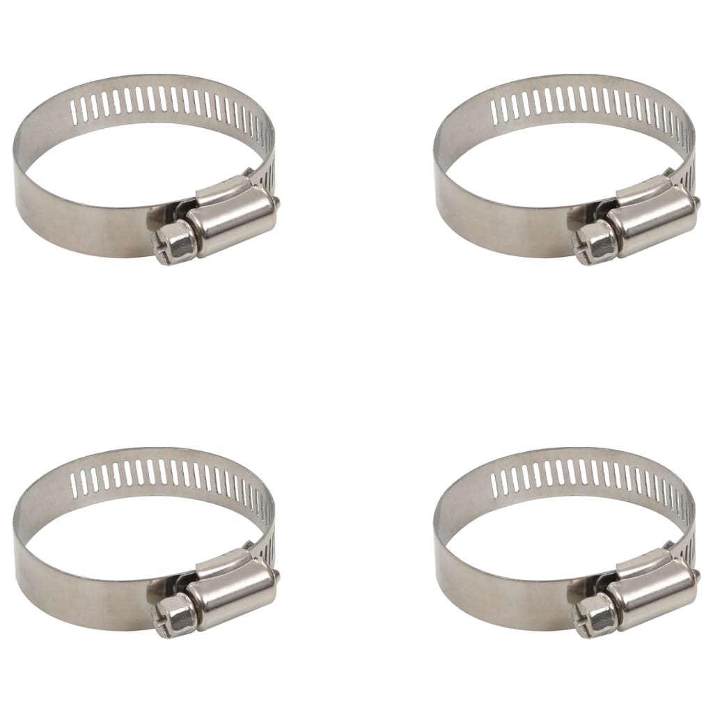 Blue LDPE pool hose, 1.5-inch diameter, 19.7 feet long, with four stainless steel clamps.