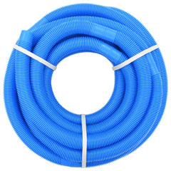 Blue LDPE pool hose, 1.5-inch diameter, 49.2 feet long, coiled and banded.