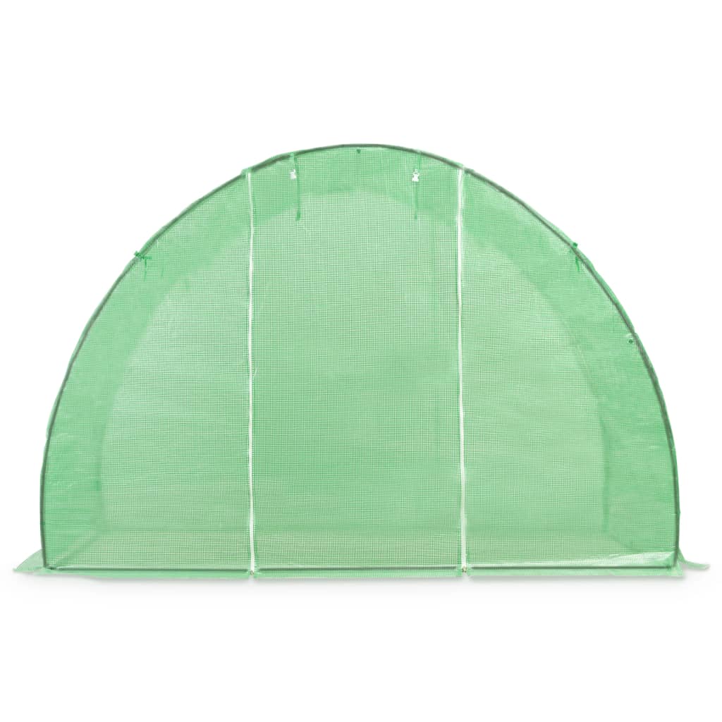 Green PE mesh greenhouse, 118x59x79 inches, with windows and door.