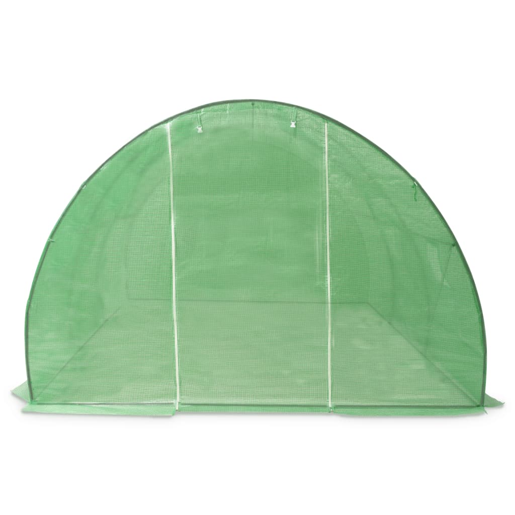 Green PE mesh greenhouse, 177.2x118.1x78.7 inches, with steel frame and roll-up windows.