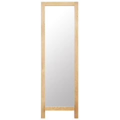 A tall freestanding mirror with a solid oak wood frame, measuring 59 inches high.