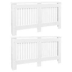 Two white MDF radiator covers, each 59.8 inches wide with slatted fronts.