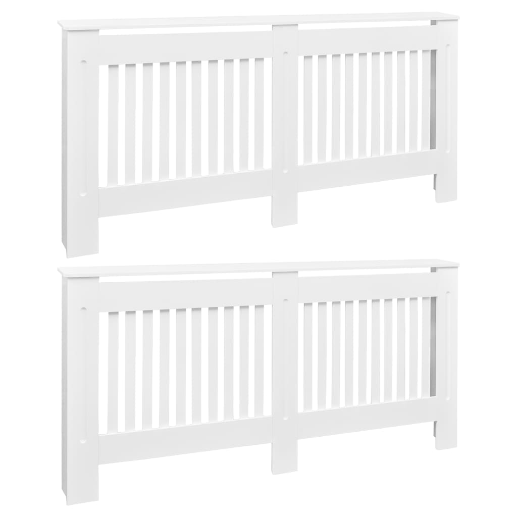 Two white MDF radiator covers with slatted fronts, each 67.7 inches wide.