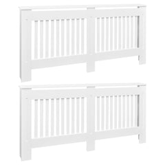 Two white MDF radiator covers with slatted fronts, each 67.7 inches wide.