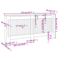 Diagram of white MDF radiator cover showing dimensions: 67.7 inches wide, 18 inches high.