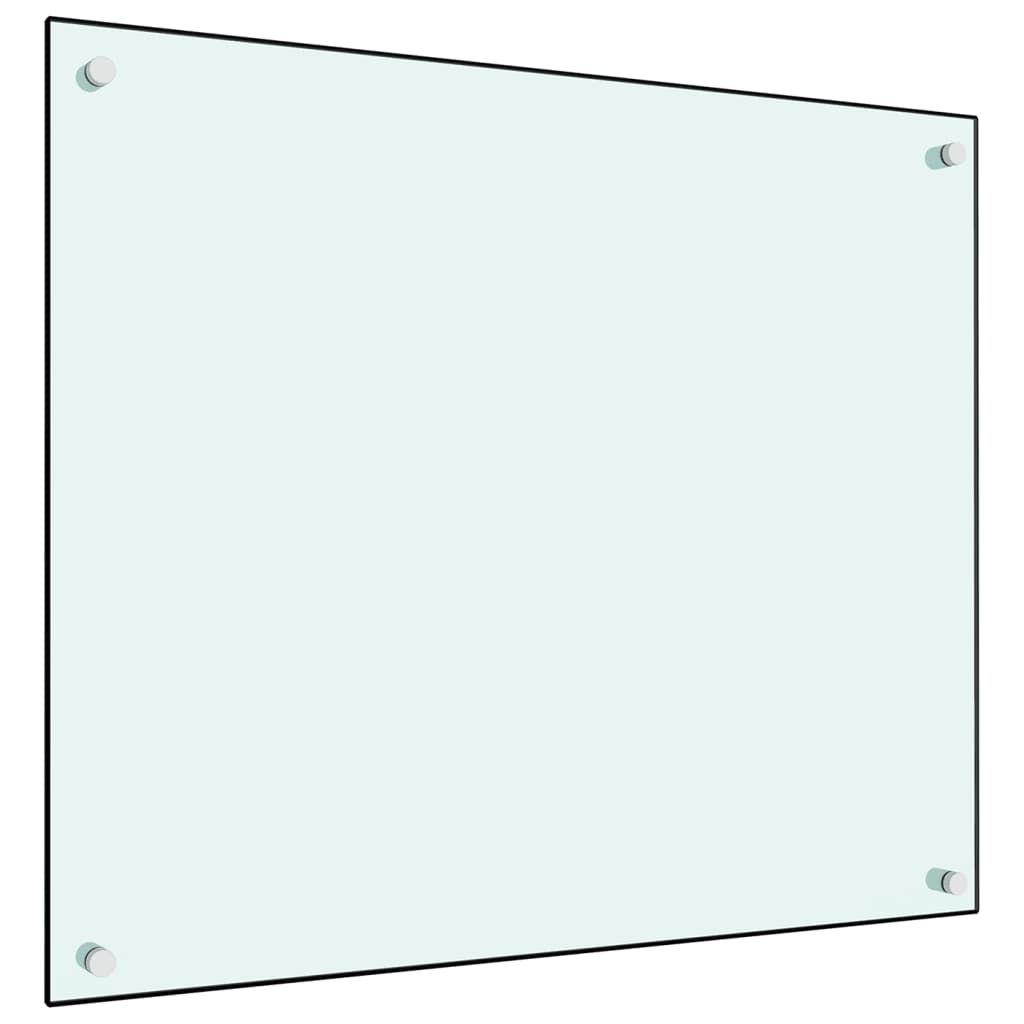 White tempered glass kitchen backsplash panel, 27.6 by 23.6 inches, with corner mounting holes.