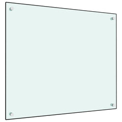 White tempered glass kitchen backsplash panel, 27.6 by 23.6 inches, with corner mounting holes.