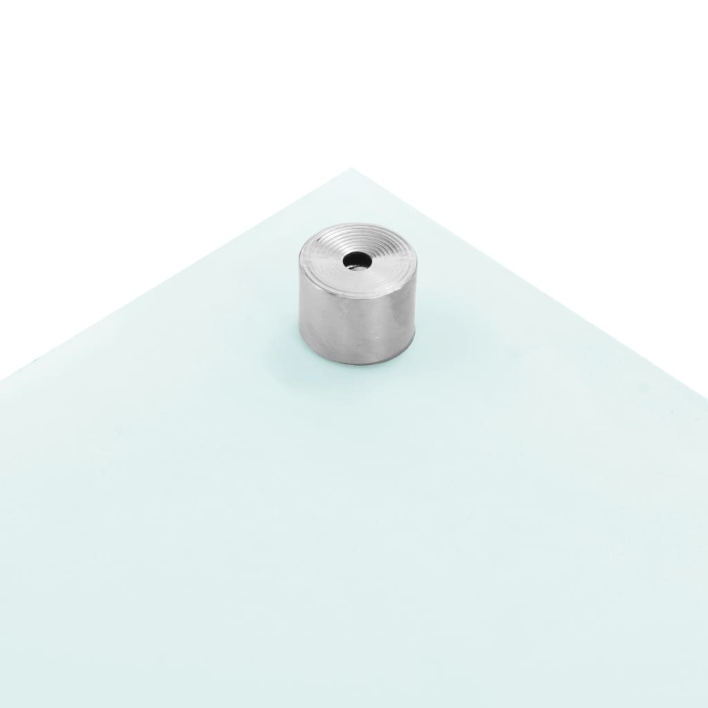 White tempered glass kitchen backsplash panel with metal mounting hardware, 27.6 by 23.6 inches.
