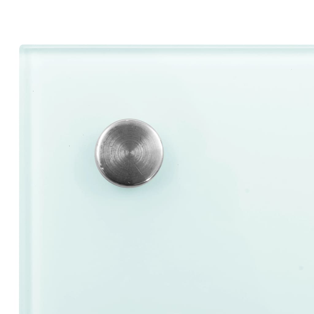 White tempered glass kitchen backsplash, 31.5"x19.7", with silver mounting knob.