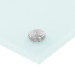 White tempered glass kitchen backsplash, 31.5"x19.7", with stainless steel mounting hole.