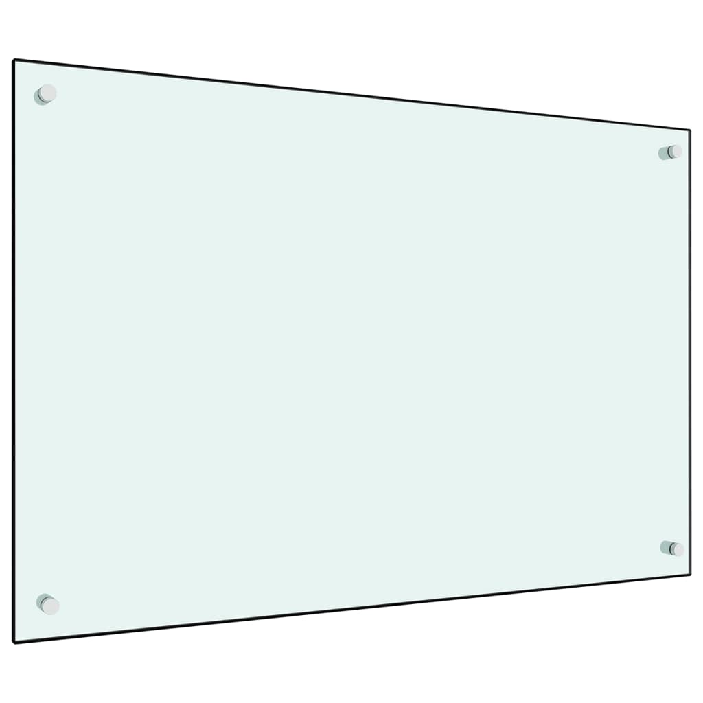 White tempered glass kitchen backsplash panel, 35.4 by 23.6 inches, with mounting hardware.