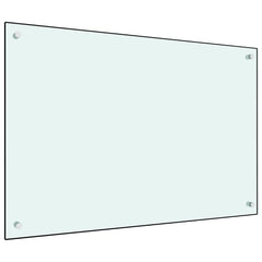 White tempered glass kitchen backsplash panel, 35.4 by 23.6 inches, with mounting hardware.