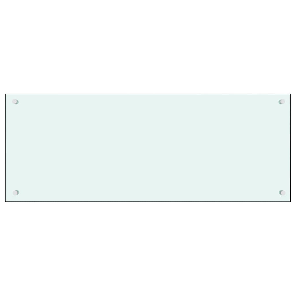 White tempered glass kitchen backsplash panel measuring 39.4x15.7 inches.
