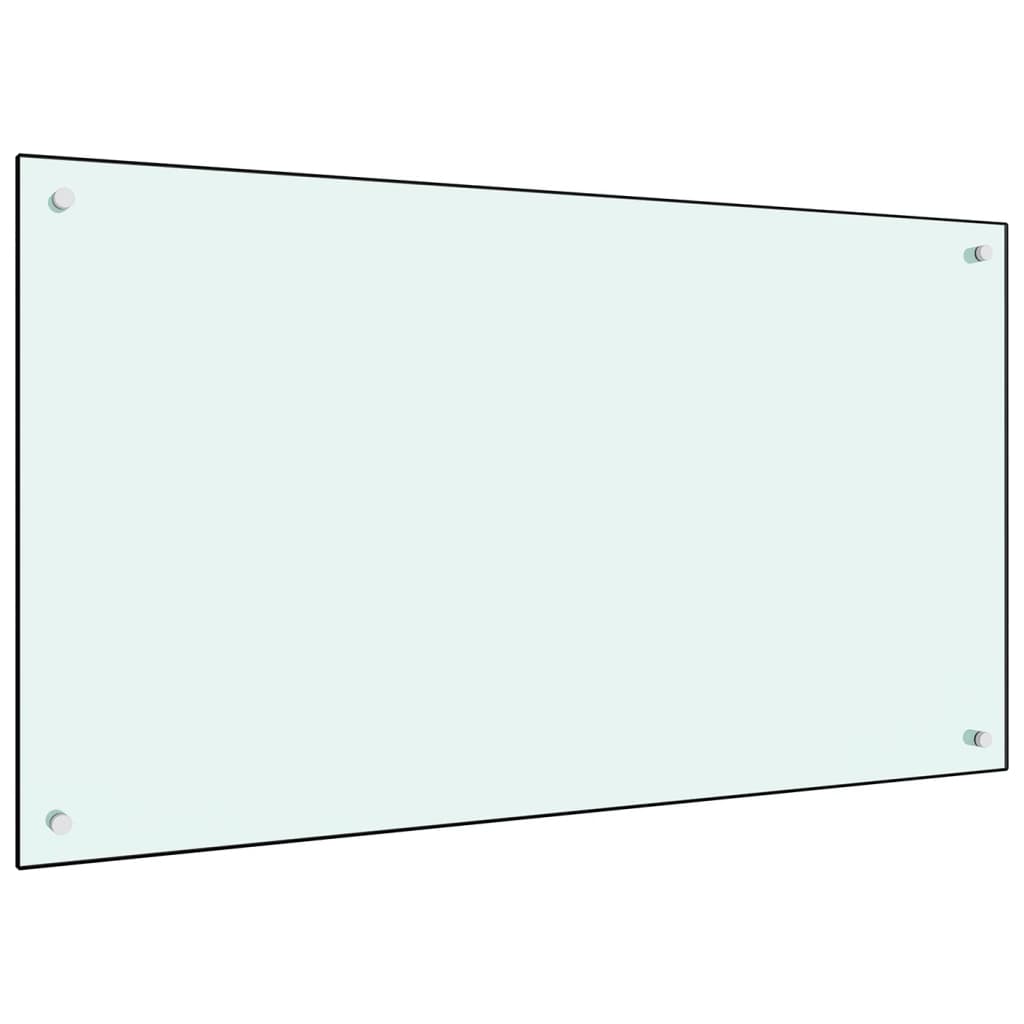 White tempered glass kitchen backsplash panel, measuring 39.4"x23.6", with a sleek finish.