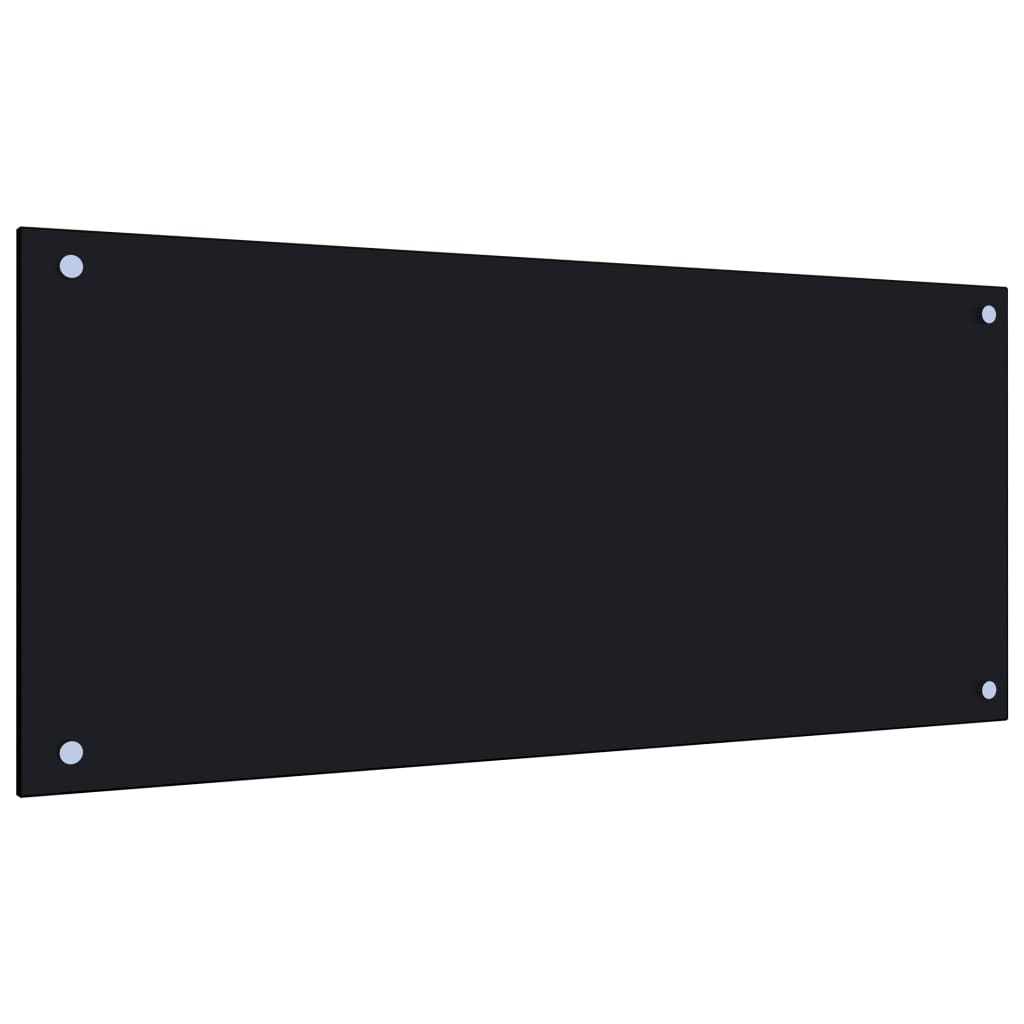 Black tempered glass kitchen backsplash measuring 35.4"x15.7" with a sleek design.