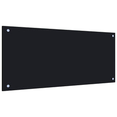 Black tempered glass kitchen backsplash measuring 35.4"x15.7" with a sleek design.