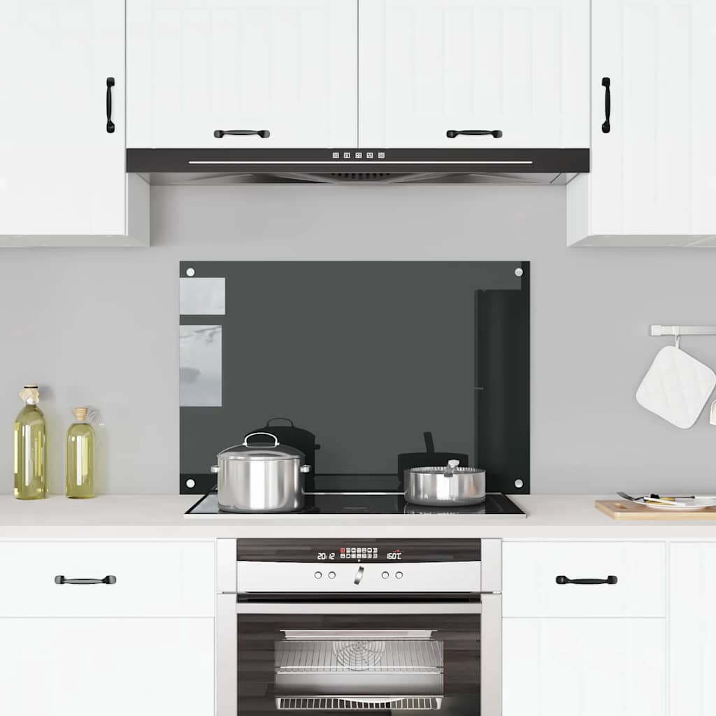 Kitchen Backsplash Black 35.4x23.6 Tempered Glass
