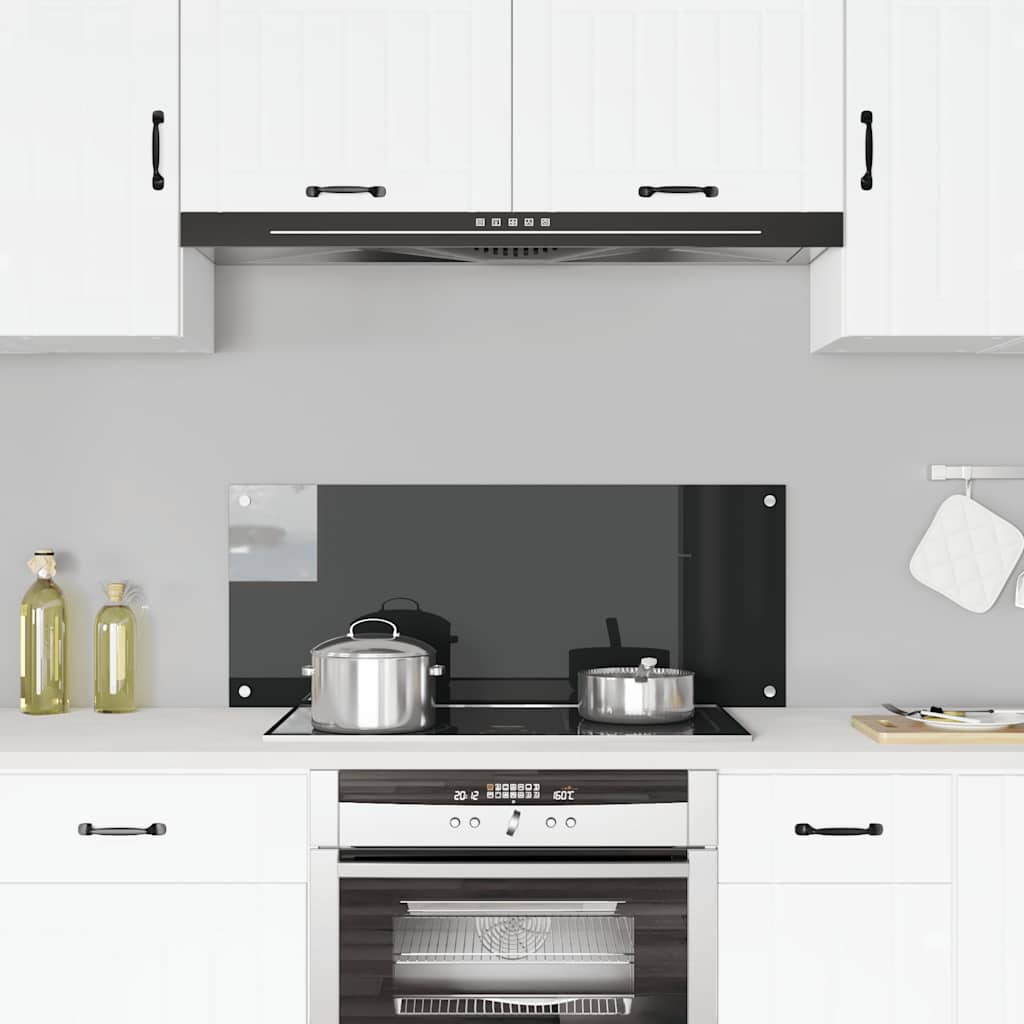 Kitchen Backsplash Black 39.4x15.7 Tempered Glass