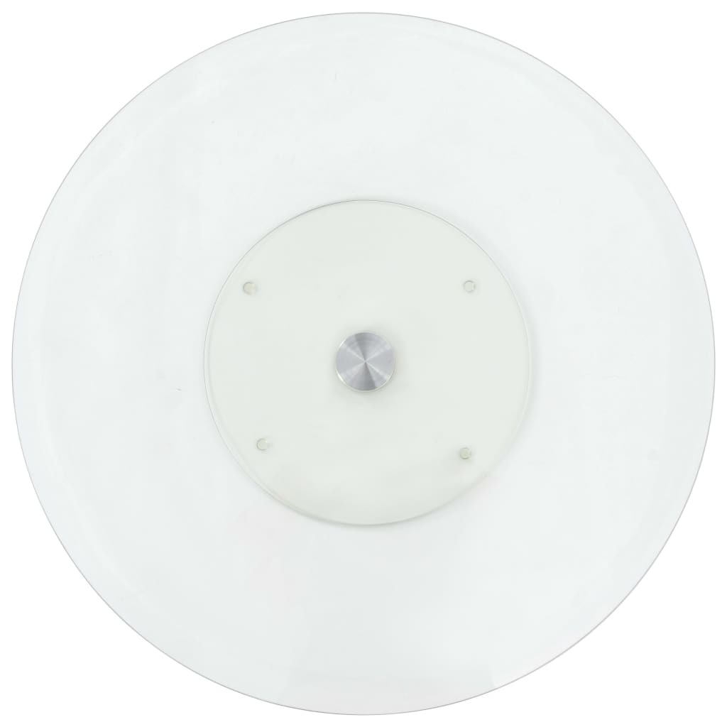 Transparent tempered glass serving plate with a 23.6-inch diameter and rotating base.