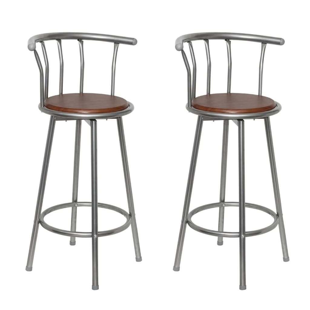 Bar Stool Set of 2 Brown MDF, Steel Standard Swivel Bar Stool