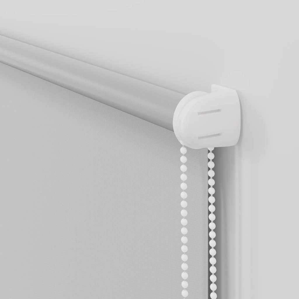 Gray blackout roller blind with white chain and mounting bracket, size 31.5x68.9 inches