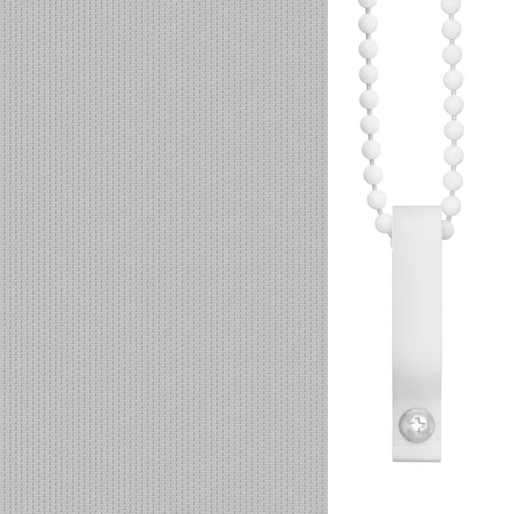 Gray blackout roller blind, 31.5x68.9 inches, with white chain.