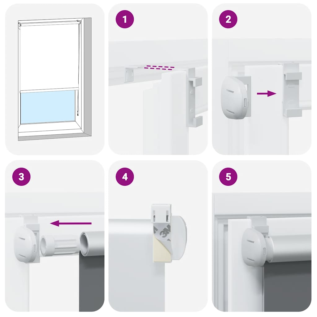 Step-by-step installation guide for black Bostome blackout roller blind, 31.5x68.9 inches.