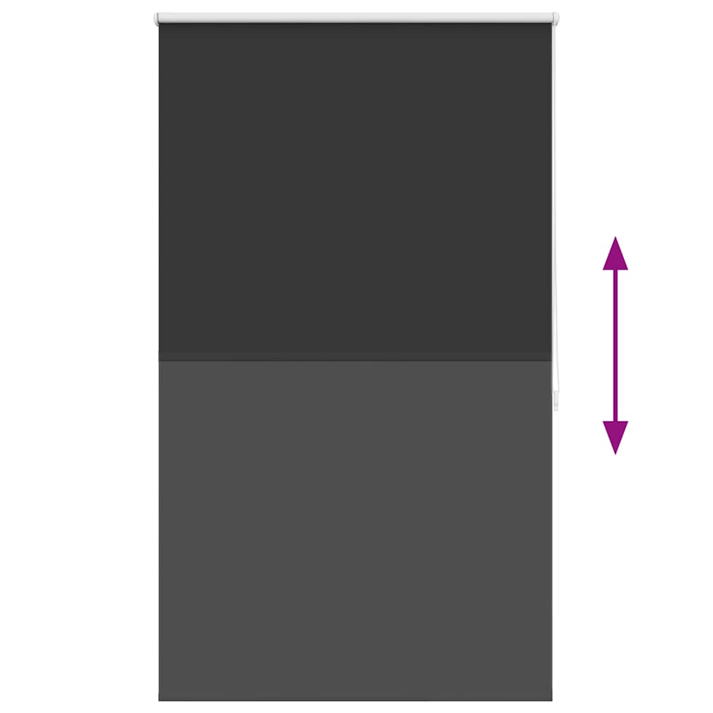Black blackout roller blind, 31.5x68.9 inches, with height measurement arrows.