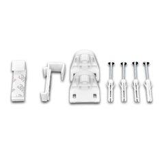 White blackout roller blind kit with brackets, screws, and pull chain for easy installation