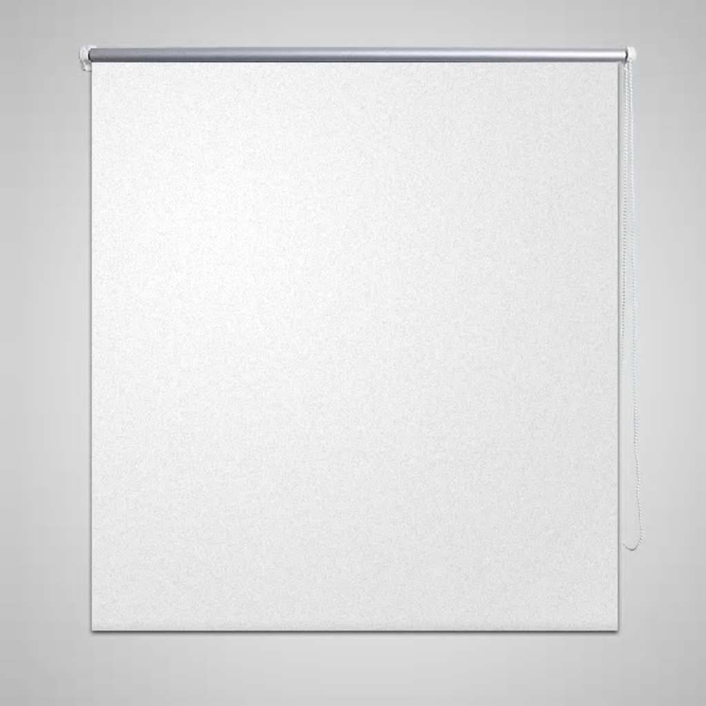 White Bostome blackout roller blind, 31.5x90.6 inches, with pull chain.