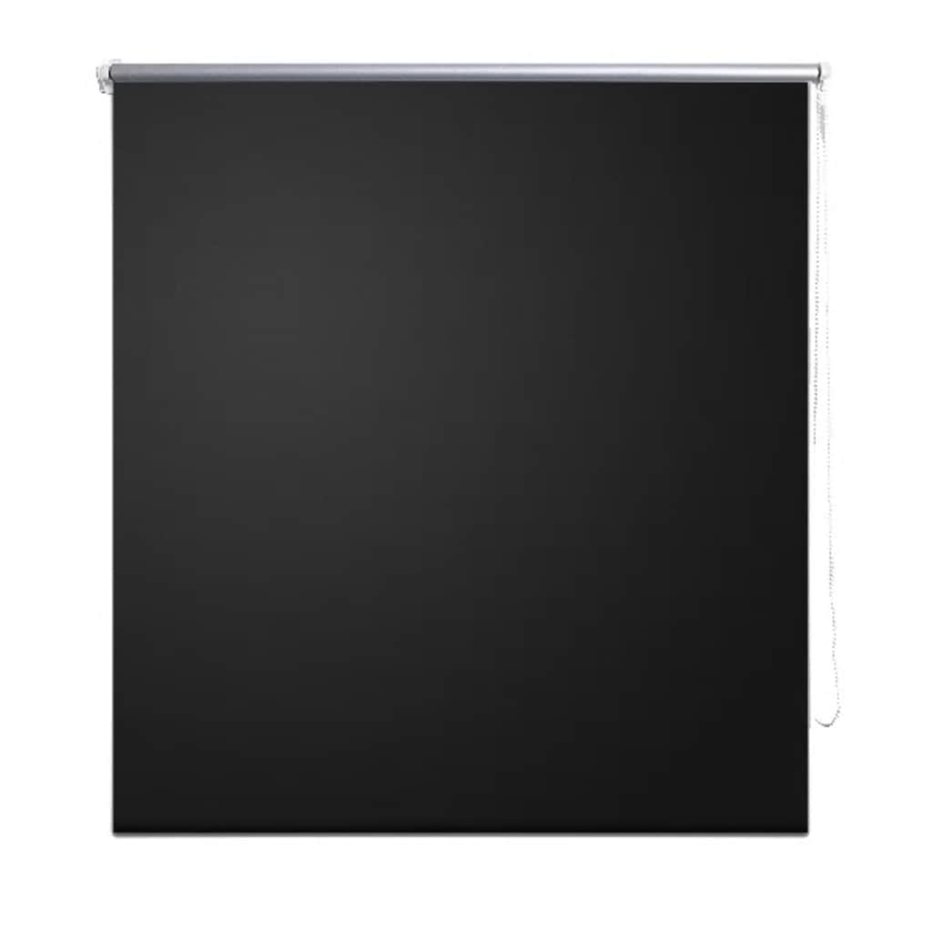 Black blackout roller blind mounted on a bracket, measuring 31.5x90.6 inches.