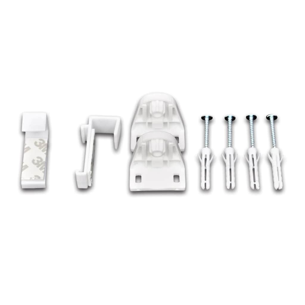 White mounting brackets and screws for Bostome Blackout Roller Blind installation kit.