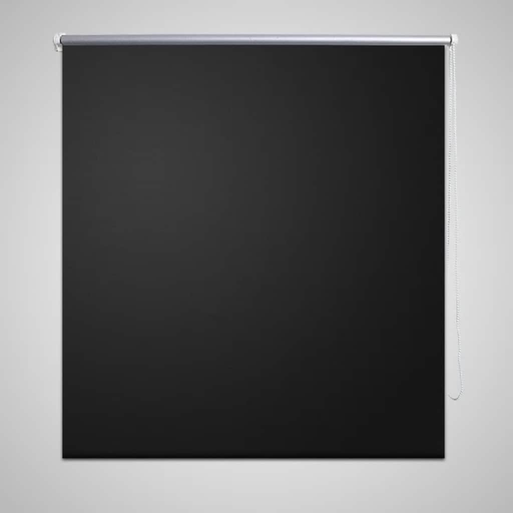 Black Bostome blackout roller blind with white mounting bar and pull chain, 31.5x90.6 inches.