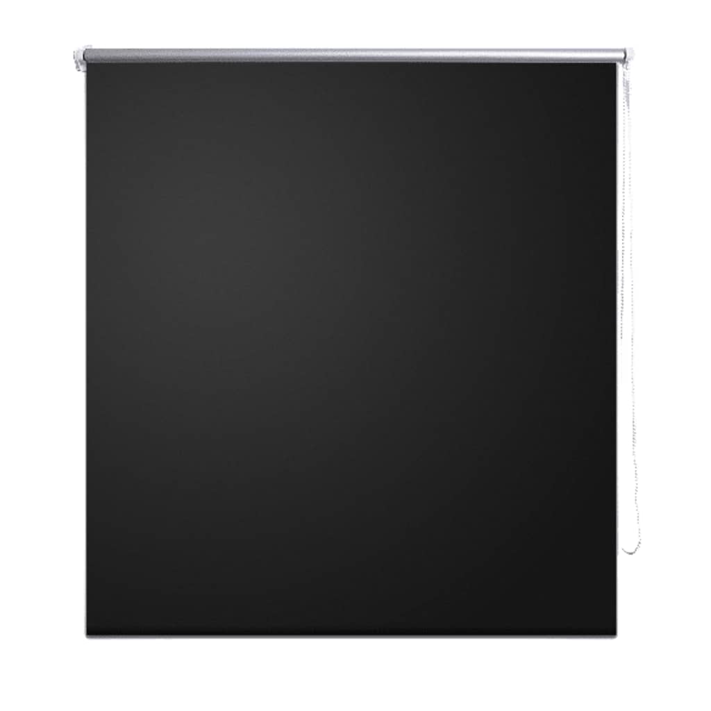 Black blackout roller blind, 39.4x90.6 inches, with silver rail and cord.