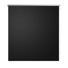 Black blackout roller blind, 39.4x90.6 inches, with silver rail and cord.