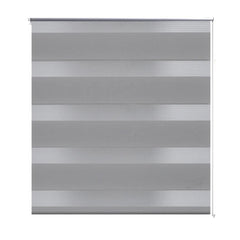 Gray zebra roller blind with alternating opaque and transparent horizontal stripes, 23.6 x 47.2 inches.
