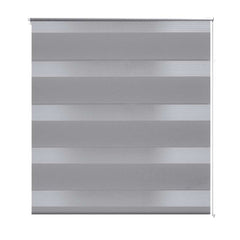 Gray zebra roller blind in polyester fabric, sized 31.5x59.1 inches.