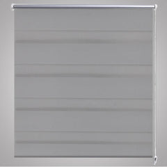 Gray zebra roller blind in polyester fabric, sized 31.5x59.1 inches.