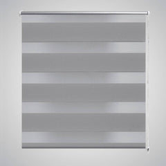 Gray zebra roller blind in polyester fabric, sized 31.5x59.1 inches.