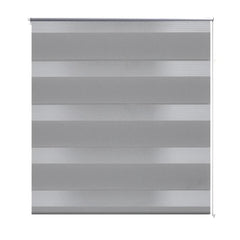 Gray polyester zebra roller blind with alternating sheer and opaque stripes, sized 35.4x59.1 inches.