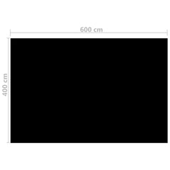 Black rectangular PE solar pool cover measuring 19.8 x 13.1 ft with size diagram.