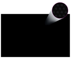 Black rectangular solar pool film measuring 26.3 x 16.5 ft for efficient heating.