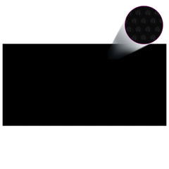 Black rectangular solar pool cover with textured air chambers, 33 by 16.5 feet size.