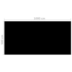 Black rectangular solar pool cover made of PE, sized 33 by 16.5 feet, with air chambers.