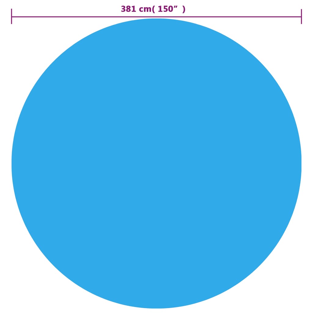 Blue round PE solar pool cover film, 150 inch diameter, with insulating air chambers.