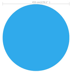Blue 179-inch round PE solar pool film cover, shown with diameter measurement.