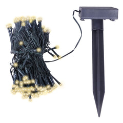 200 warm white LED solar string lights, 78.7ft long, with solar panel and stake.