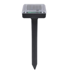 A black solar-powered rat exterminator stake with waterproof vibration, shown in a 4-pack setup.