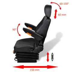 Tractor Seat Black Steel Universal fit for tractors