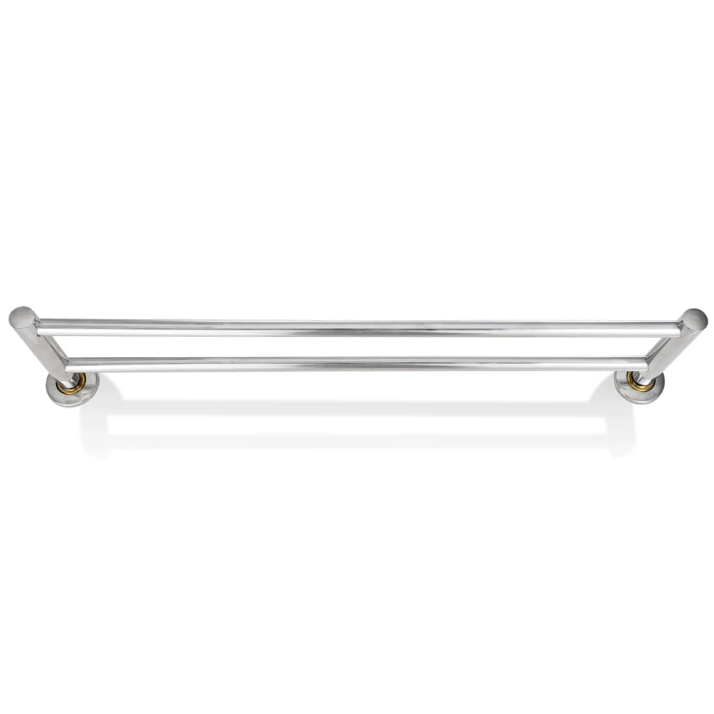 Stainless steel 2-tube towel rack, 23.6 inches wide, wall-mounted.